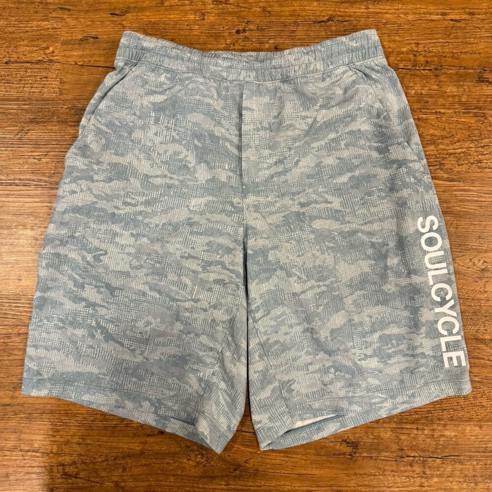 Lululemon SoulCycle Pace Breaker Green Camo Lined Performance Shorts 9" Men's S